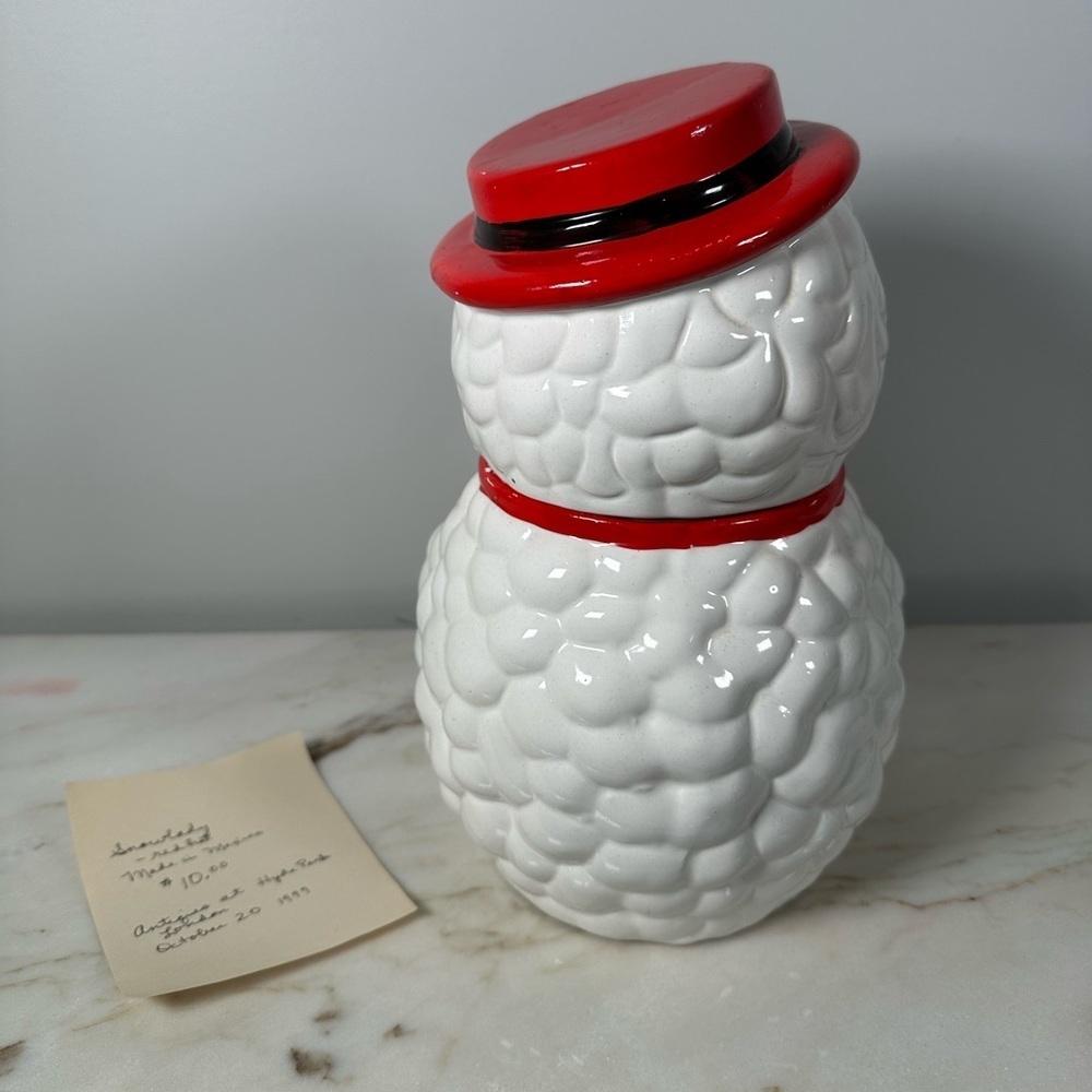 Vintage Snow Lady Bow & Hat Cookie Jar White, Red, Green Carrot Nose Mistletoe - Picture 11 of 11